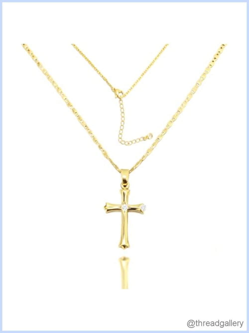 14K Gold Plated Cross Necklace with Cubic Zirconia Pendant